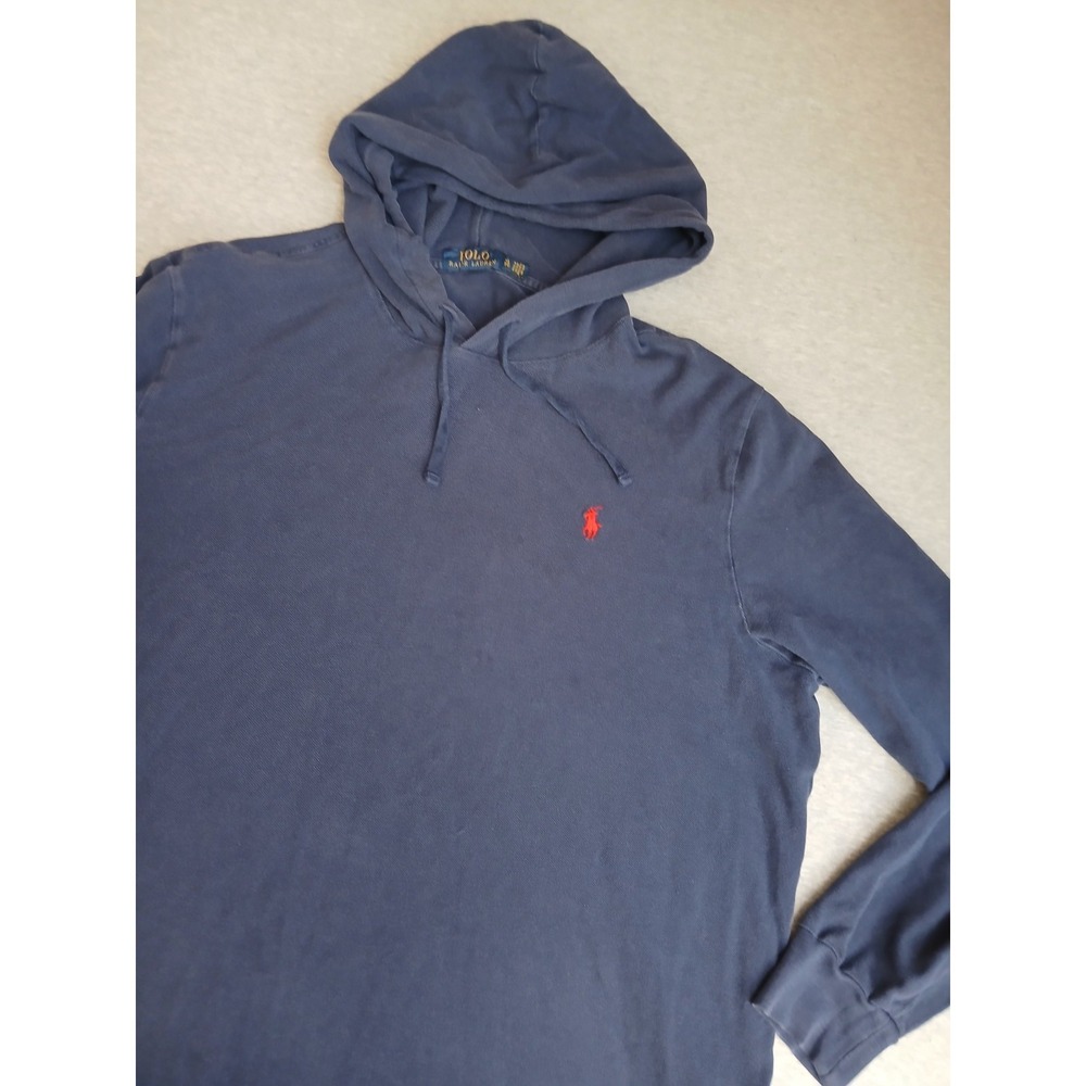 Ralph Lauren Hoodie XL Hooded Pullover Navy Blue Preppy Lightweight Knit